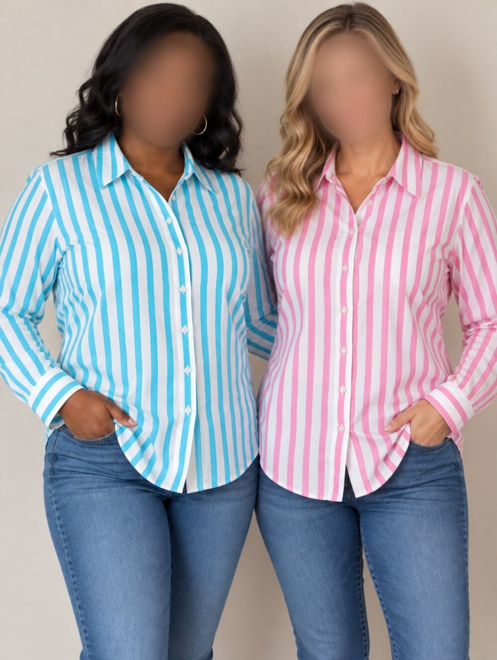 Orvis Lot 2 Striped Button Down Shirts Womens 14 Pink Blue Cotton Wrinkle Free